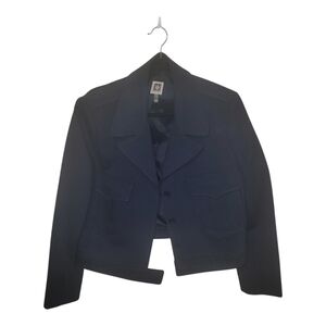 Anne Klein Dahila Cropped Two Pocket Military Style Dress Jacket-Navy Blue-16